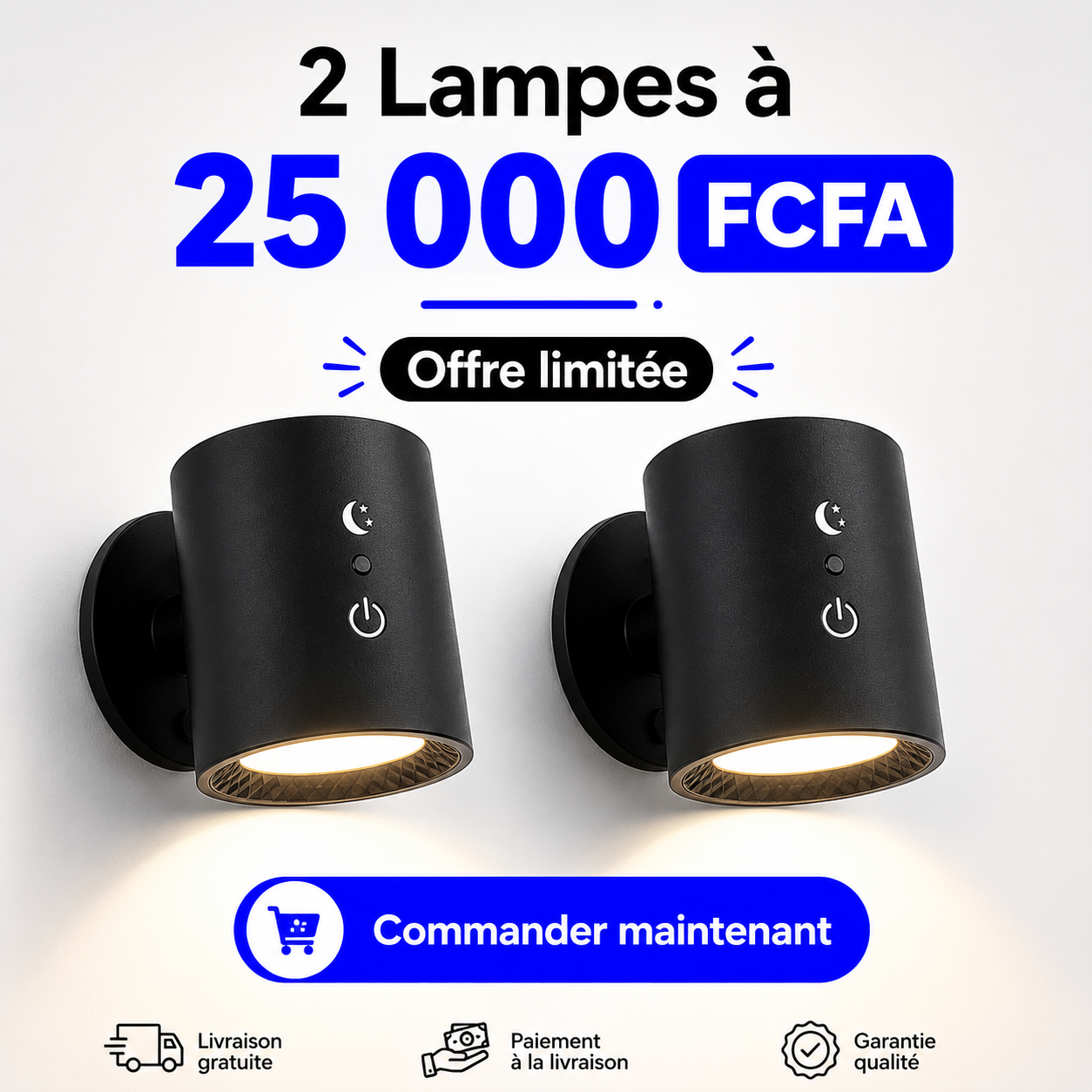 Lampe Murale Rechargeable – Double Éclairage Haut & Bas (Lot de 2 Lampes)