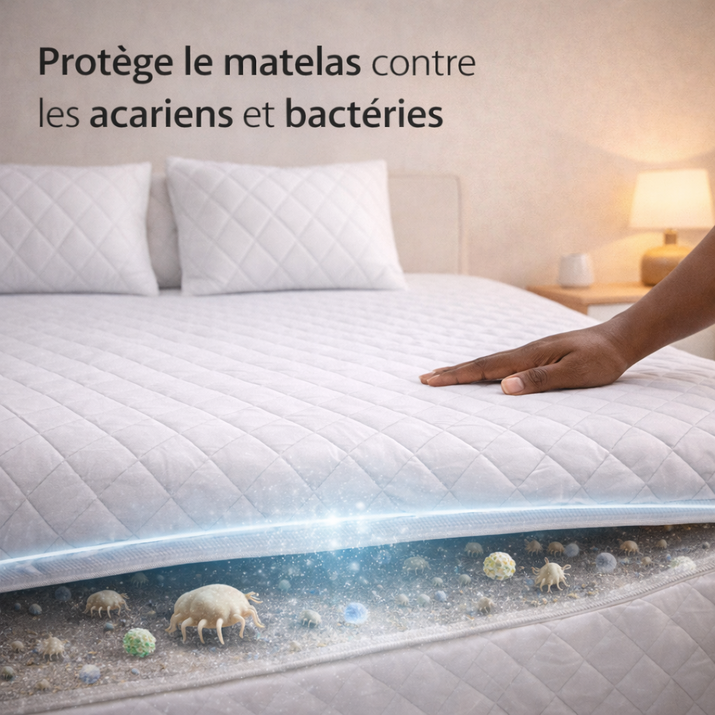 Protège-Matelas Imperméable 2 Places + 2 Couvre-Oreillers Offerts