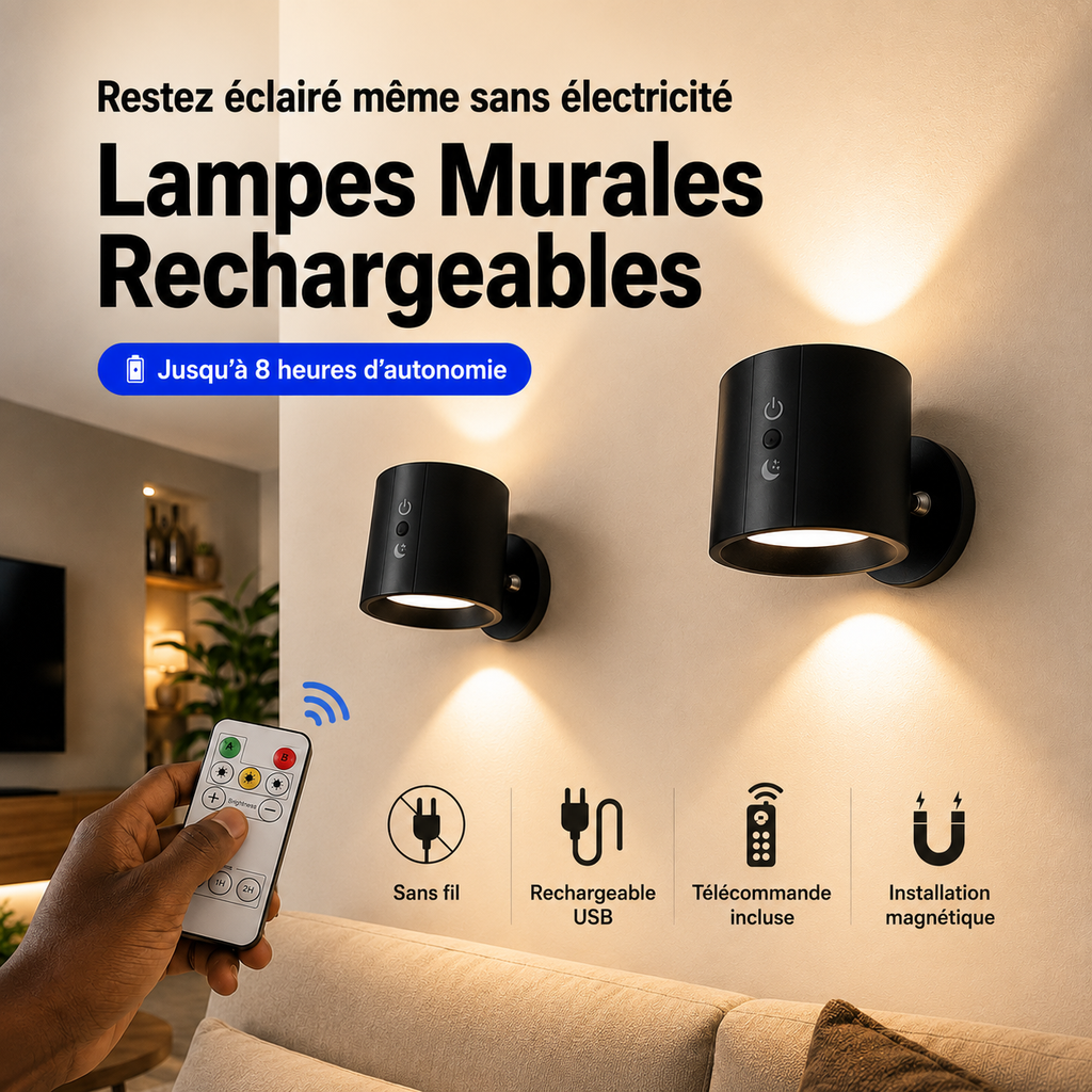 Lampe Murale Rechargeable – Double Éclairage Haut & Bas (Lot de 2 Lampes)