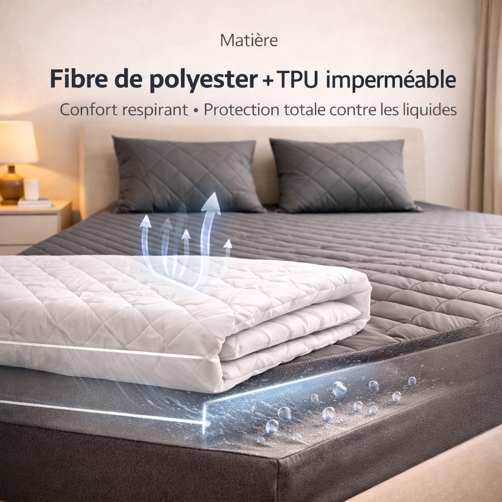 Protège-Matelas Imperméable 2 Places + 2 Couvre-Oreillers Offerts