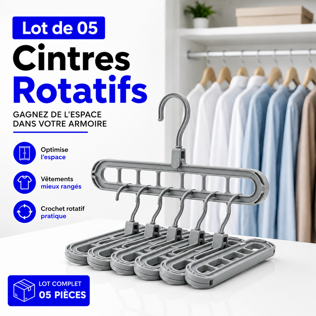 Lot de 05 Cintres Rotatif – Gagnez de l'espace !