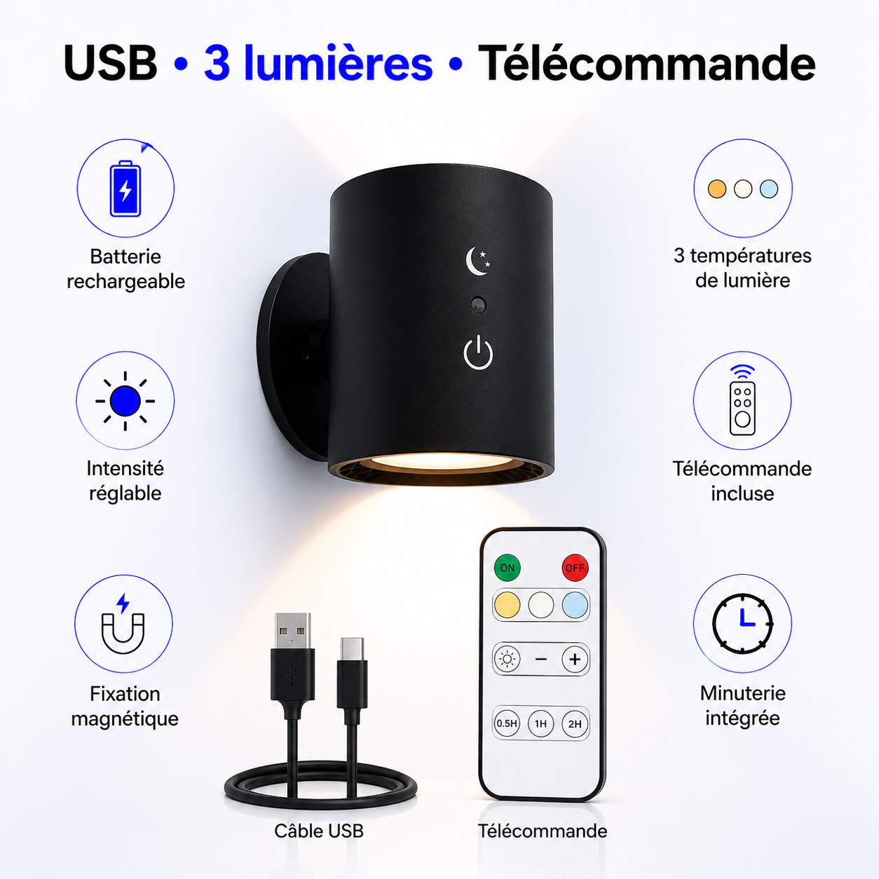 Lampe Murale Rechargeable – Double Éclairage Haut & Bas (Lot de 2 Lampes)