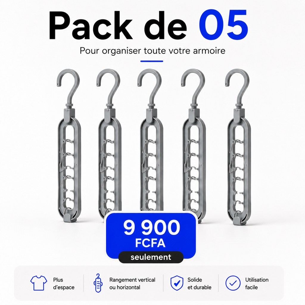 Lot de 05 Cintres Rotatif – Gagnez de l'espace !